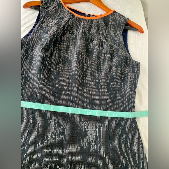SOLD- Elie Tahari Marina Abstract Gray Jacquard Sheath Orange green Accent Dress - Picture 10 of 16